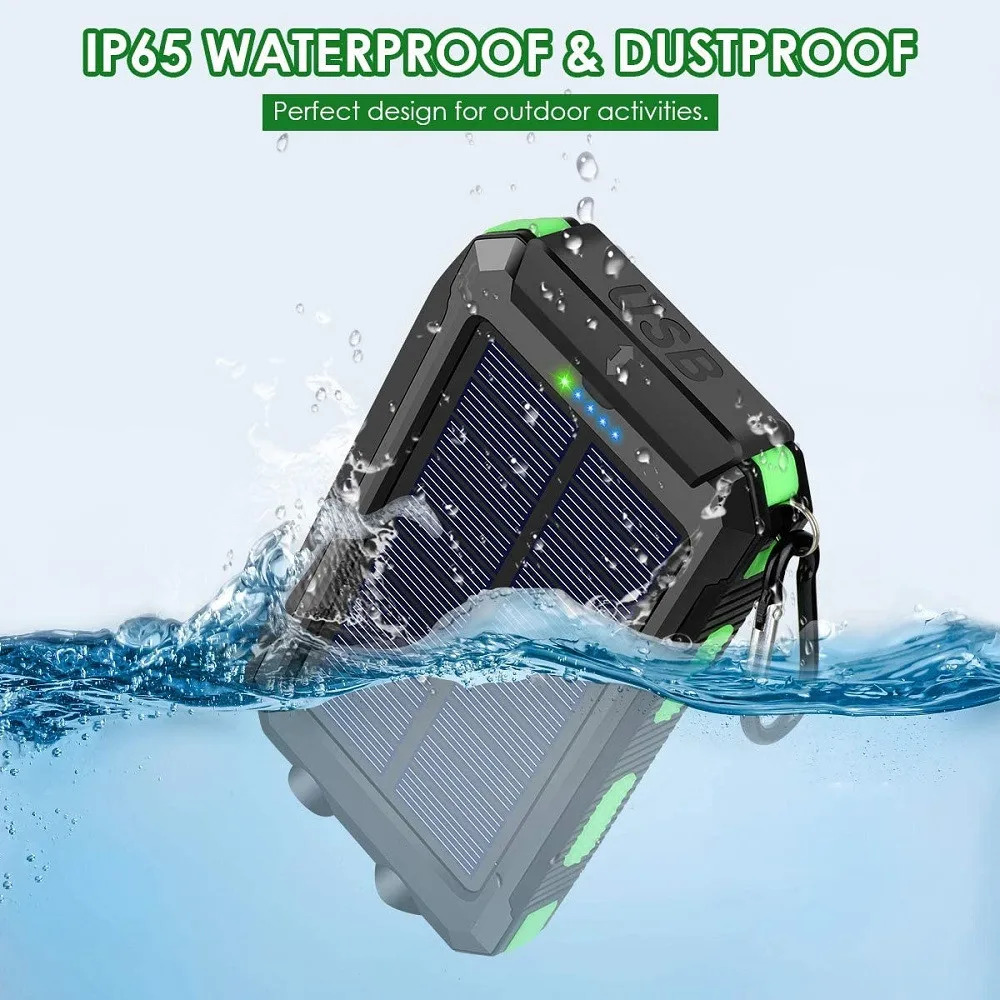 20000mAh Portable Solar Power Bank Charging Poverbank Three defenses  External Battery Charger Strong LED Light Double